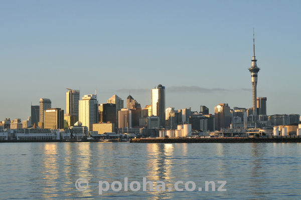 Auckland CBD from ferry in the morning